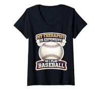 Mujer Mi Terapeuta es expansivo, así Que Juego Terapia de Jugador de béisbol Camiseta Cuello V