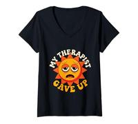 Mujer Mi Terapeuta se DIO por vencido con mi Divertido Sol Retro Vintage Camiseta Cuello V