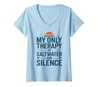 Mujer Mi Terapia es Agua Salada y Silencio Playa Ropa Casual de Verano Camiseta Cuello V