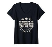 Mujer Mi Trabajo Diario da más Miedo Que tu Divertido Disfraz de Halloween Camiseta Cuello V