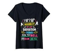 Mujer Mi última radiación de Hoy le Hizo Sonar la Campana al Guerrero del cáncer de pulmón Camiseta Cuello V