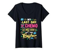 Mujer Mi último día de quimioterapia hoy fui un guerrero más duro contra el cáncer Camiseta Cuello V