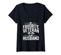 Mujer Mi Veterano Favorito es mi Esposo patriótico Camiseta Cuello V