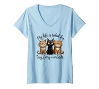Mujer Mi Vida gobernada por Tiny Overlords Cat Owner Camiseta Cuello V