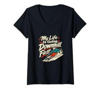 Mujer Mi Vida va Cuesta Abajo Esquí rápido Humor Camiseta Cuello V