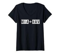 Mujer MIA HAV Ruta Miami La Habana Vuelo Cuba Camiseta Cuello V