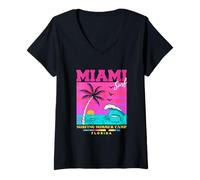 Mujer Miami Beach, I Love Miami, Cool Miami Summer Graphic Design Camiseta Cuello V