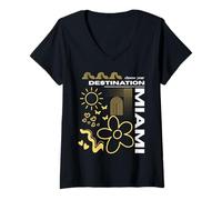 Mujer Miami Elige tu destino Florida USA Boho Abstract Camiseta Cuello V