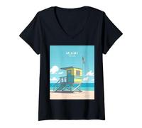 Mujer Miami Watchtower by The Beach, Regalo para viajeros de Ocean Sea Waves Camiseta Cuello V
