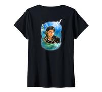 Mujer Michael Jackson_701_Parte Trasera Impresa Camiseta Cuello V