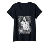 Mujer Michael Jackson Bad World Tour 1988 Salpicadura en blanco y negro Camiseta Cuello V