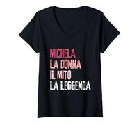 Mujer Michela La Donna Il Mito La Leggenda Festa di Compleanno Camiseta Cuello V
