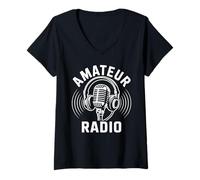 Mujer Micrófono de Radio Amateur Camiseta Cuello V