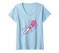 Mujer Micrófono Hecho de Notas Musicales - Micrófono de música Camiseta Cuello V