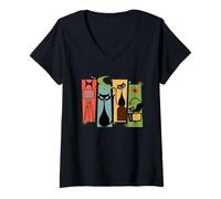 Mujer Mid Century Cat Retro Atómico Age Space Modern Midcentury 50s Camiseta Cuello V