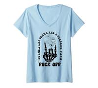 Mujer Middle Finger F Off You Smell Like Drama & Headache Go Away Camiseta Cuello V