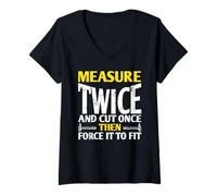 Mujer Mide Dos Veces Corta Una Fallo DIY Humor Camiseta Cuello V