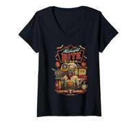 Mujer Midnight Bite Diner Spooky Skeleton Chef Gráfico Camiseta Cuello V
