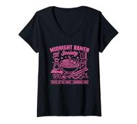 Mujer Midnight Ramen Society Tokio Japón Fideos nocturnos Retro Camiseta Cuello V