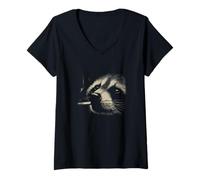 Mujer Midnight Smoking Raccoon Dark Urban Vibes Camiseta Cuello V