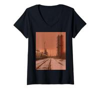 Mujer Midwest Gothic Aesthetic Rural Train Refinery Winter Vibes Camiseta Cuello V