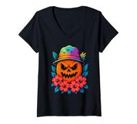 Mujer Miedo Naranja Cítricos Fruta Playa Verano Halloween Verano Verano Camiseta Cuello V