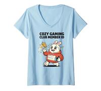 Mujer Miembro de Cozy Gaming Club ID Boba Tea Gamer Camiseta Cuello V