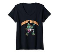Mujer Miembro de la banda del guitarrista esqueleto de Halloween de papá Camiseta Cuello V