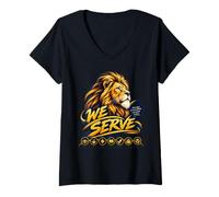Mujer Miembros del Club de Leones Que servimos para el Trabajo de Servicio Camiseta Cuello V