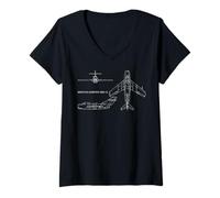 Mujer MiG-15 Jet Fighter Avión Camiseta Regalo Desgastado Blueprint Camiseta Cuello V