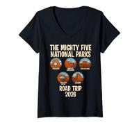 Mujer Mighty Five National Parks Road Trip 2026 Camiseta Cuello V