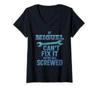 Mujer Miguel Nombre Si No Puede Arreglarlo Marido Handy Man Builder Retro Camiseta Cuello V