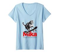 Mujer MIKA - hermoso nombre de niño con gato y monopatín Camiseta Cuello V