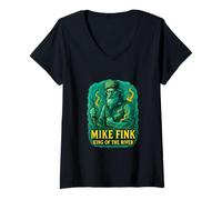 Mujer Mike Fink Rey del Río American Frontier Legend Design Camiseta Cuello V