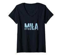 Mujer Mila Sea Waves - Nombre Personalizado Ocean Beach Art Camiseta Cuello V
