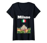 Mujer Milán Viaje Italia Recuerdo Milano Vacaciones Bandera Italiana Camiseta Cuello V