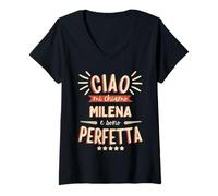 Mujer Milena Idea Regalo Personalizzata Amica Nome Divertente Camiseta Cuello V