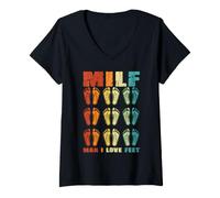 Mujer Milf Divertida, Me encantan los pies, Fetichismo de pies Camiseta Cuello V