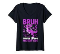 Mujer Military Child Month Dinosaur, Purple Up for Military Kids Camiseta Cuello V