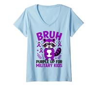 Mujer Military Child Month Raccoon, Purple Up for Military Kids Camiseta Cuello V