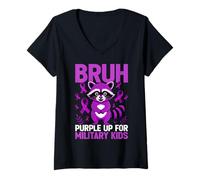 Mujer Military Child Month Raccoon, Purple Up for Military Kids Camiseta Cuello V