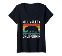 Mujer Mill Valley California Retro Bear Sunset 415 628 Marin Camiseta Cuello V