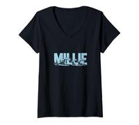 Mujer Millie Sea Waves - Nombre Personalizado Ocean Beach Art Camiseta Cuello V