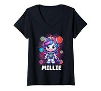 Mujer Millie Unicornio Astronauta Espacial Camiseta Cuello V