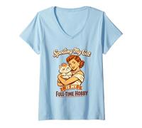 Mujer Mimar a mi Gato es mi pasatiempo de Tiempo Completo Retro Feline Camiseta Cuello V