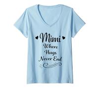 Mujer Mimi Where Hugs Never End - Abuela Familiar Orgullosa y Amorosa Camiseta Cuello V