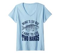 Mujer Minas Tan Grande Que Tengo Que Usar Dos Manos Divertido Pescador De Pesca Camiseta Cuello V