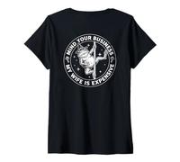 Mujer Mind Your Business My Wife is Expensive Funny Frog Husband Camiseta Cuello V