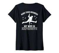 Mujer Mind Your Business My Wife is Expensive Funny Husband Meme Camiseta Cuello V