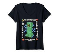 Mujer Minecraft Adventure Mode Block by Block Snack by Snack 2009 Camiseta Cuello V